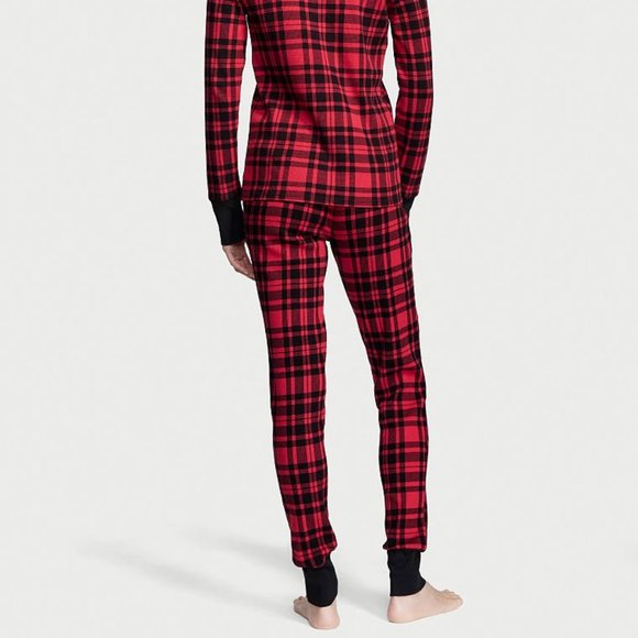 VS L Thermal Long Pajama Set Adorable Plaid Checkered Red Black PJ P.J. PJs NWT - Picture 6 of 14